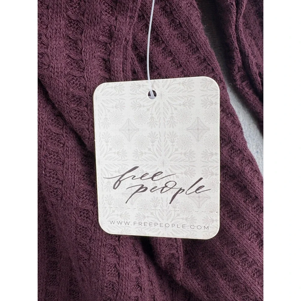 Free People Long Sleeve Womens M Thermal Waffle Knit Crop Top Cowl Neck Plum NWT